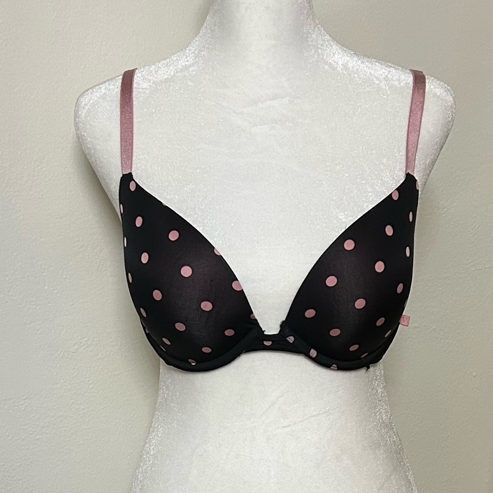 Victoria's Secret Push Up Black Bra with Pink Dots